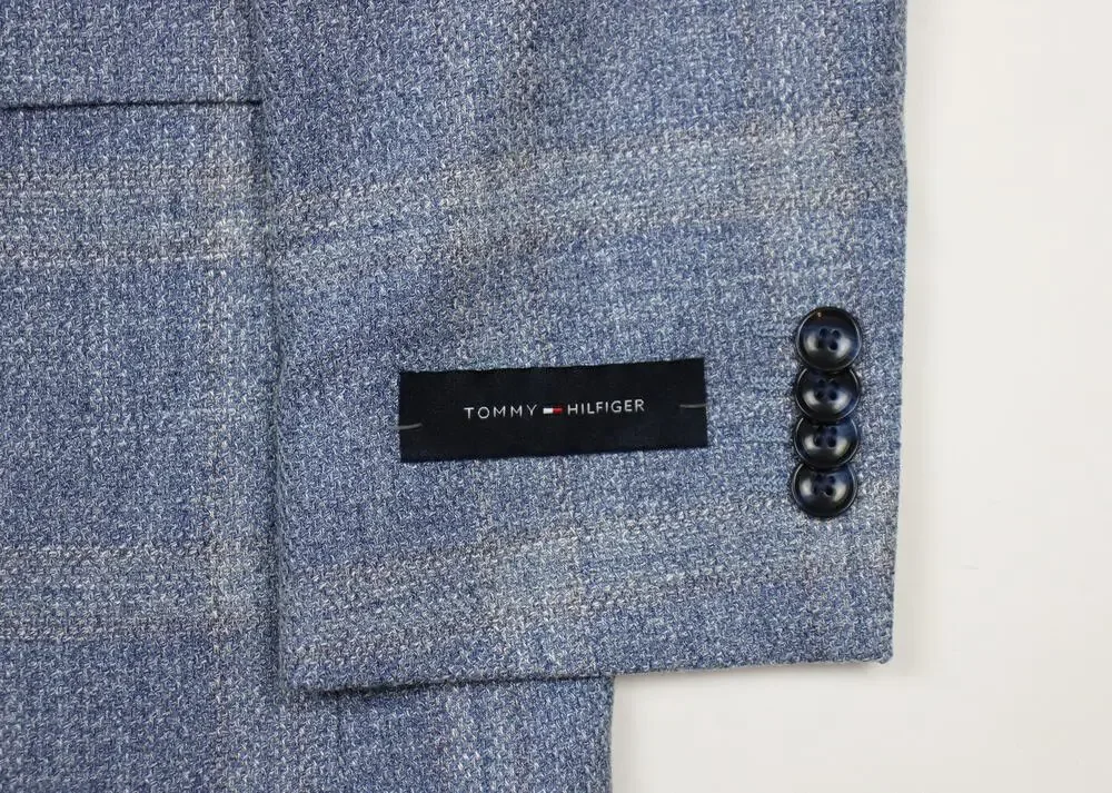 Tommy Hilfiger Gene Sport Coat Mens 40 R Light Blue Plaid TH FLEX Stretch Blazer